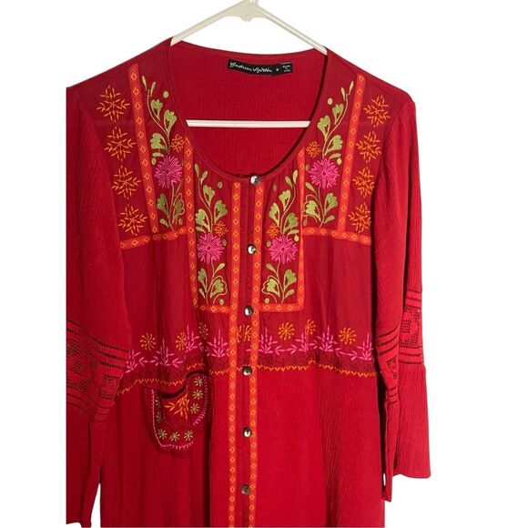 Gudrun Sjoden Embroidered Button Front Shacket Dress Women’s Size Medium - Picture 2 of 8